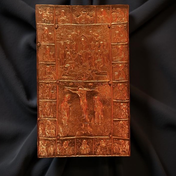 Handmade Other - Antique Handmade Copper
Repousse Religious Plaque Greek
Orthodox Wall hanging